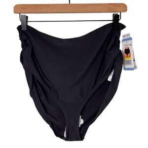 ANNE COLE UPF 50 WEAR 3 WAYS BLACK HIGH WAIST MID-RISE FOLD-OVER SIZE LARGE NEW